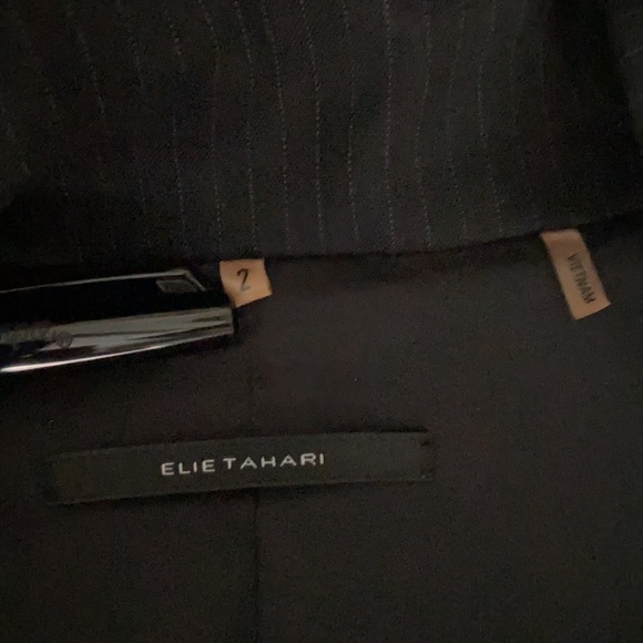 Elie Tahari Black Micro Pinstripe Suit Blazer Jacket Size 2 - Picture 9 of 13